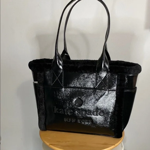 Kate Spade Black Tote large Faux Sherling KE517